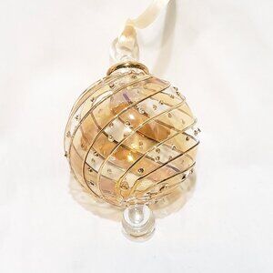 Glass Christmas Ball Hand Blown Egyptian Ornament 5" Gold Clear